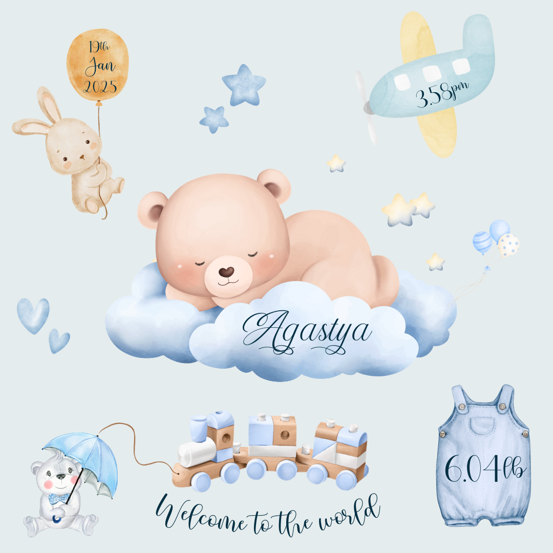 Personalised Birth Detail Cushion - Baby Boy/Girl