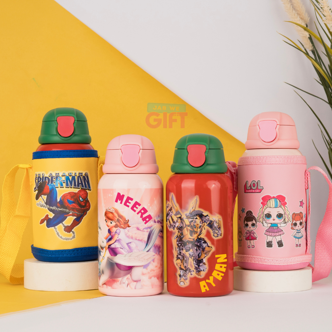 Personalised Steel Water Bottle with Cover & Belt [Kids Special]