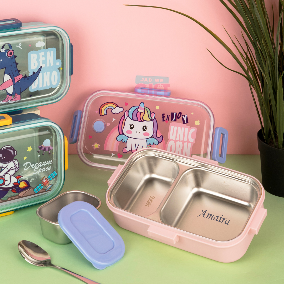 Personalised Stainless Steel 2 Section Snack Box [Kids Special]