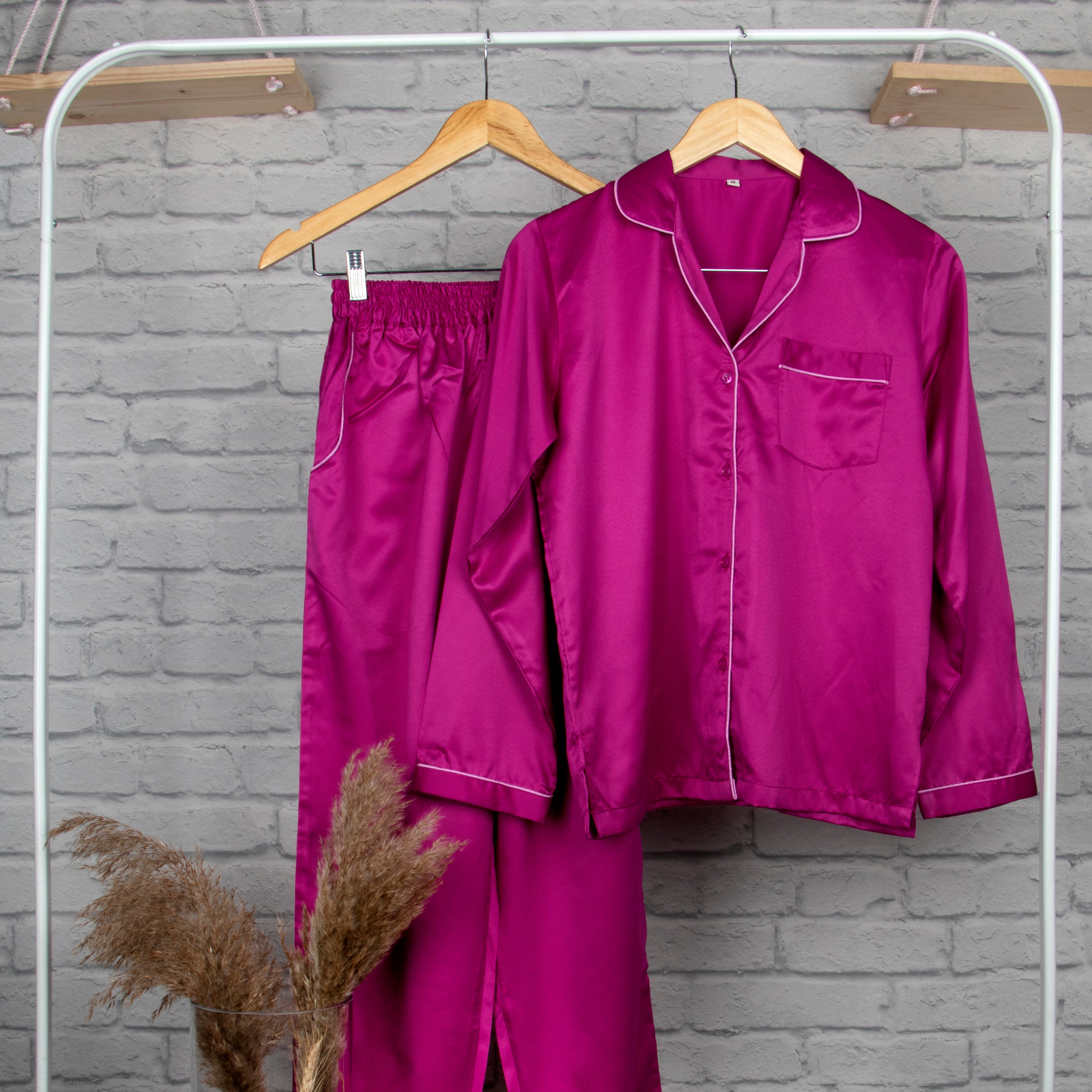 Personalised Satin Pyjama Set - Hot Pink