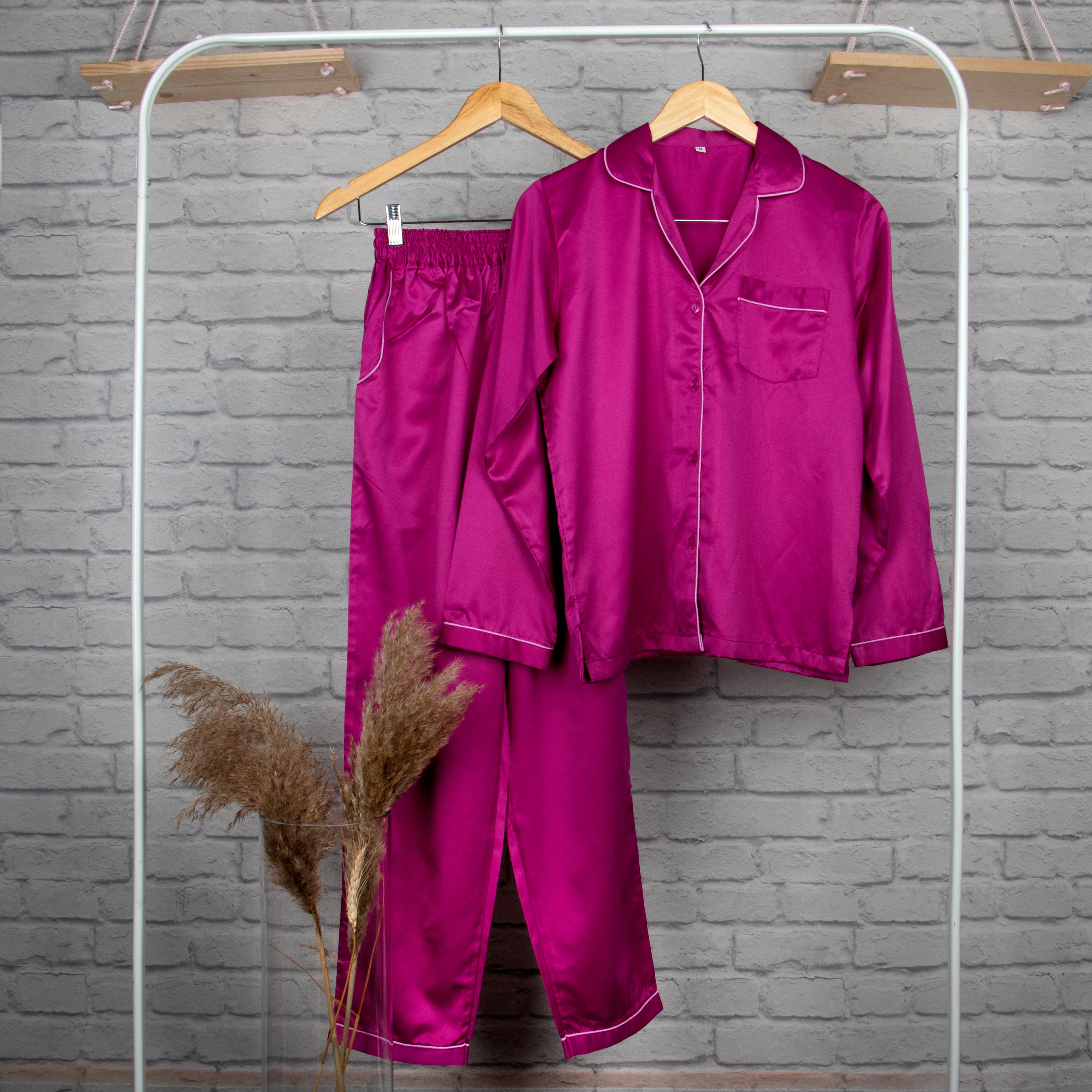Personalised Satin Pyjama Set - Hot Pink