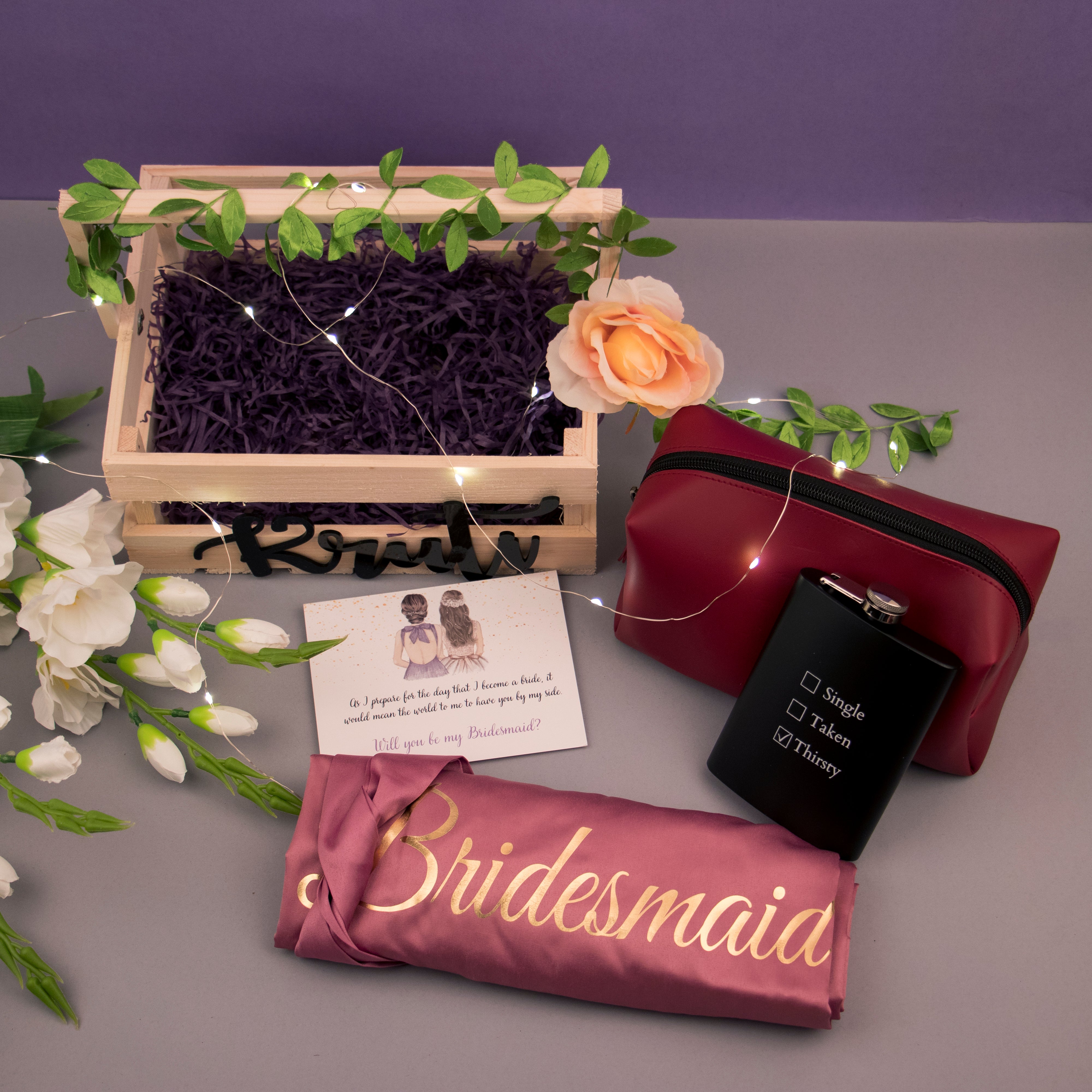 Custom printing luxury pink flocking fabric bridesmaid proposal gift hamper  box